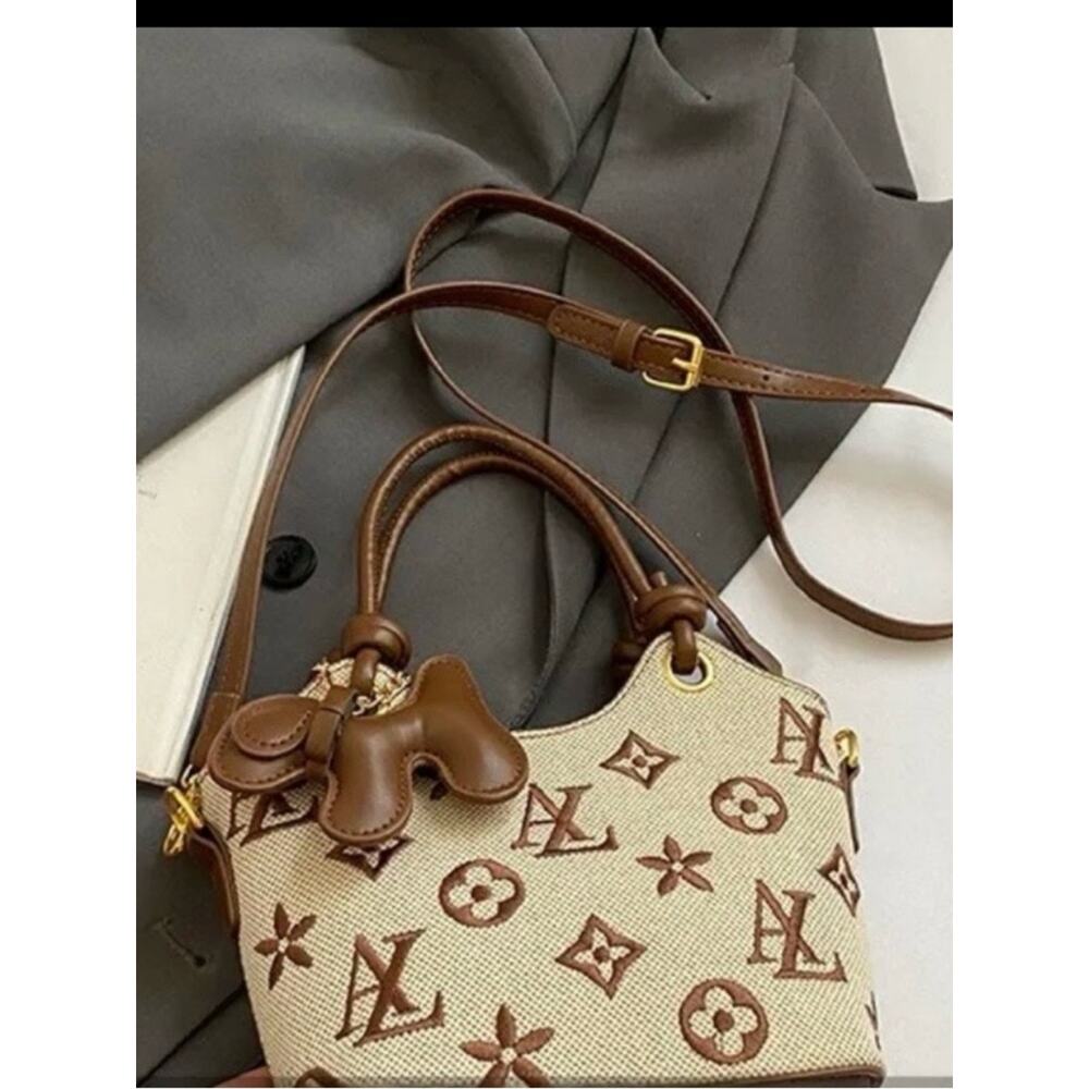 Designer Cream & Beige Monogram Canvas Crossbody Bag - Picture 3 of 12